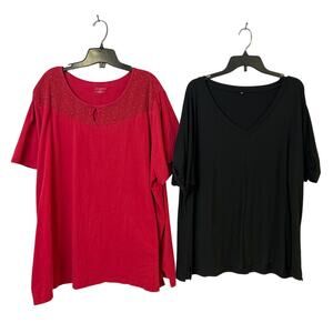 Lot of 2 Catherines Womens 3XL Short Sleeve V Crew Neck Keyhole Tee Shirts